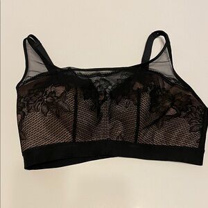 SOMA Curves Scoop Neck Bralette Black Lace Nude padded cups Size XL